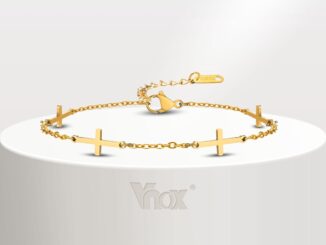 Vnox สร้อยข้อมือ ลูกปัดไขว้ สเตนเลส ทอง 18K เครื่องประดับ สําหรับผู้หญิง