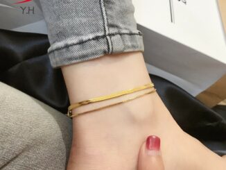 ⭐Y.H⭐ 316L สองชั้น สีทอง 18 K กำไลข้อเท้าสแตนเลส