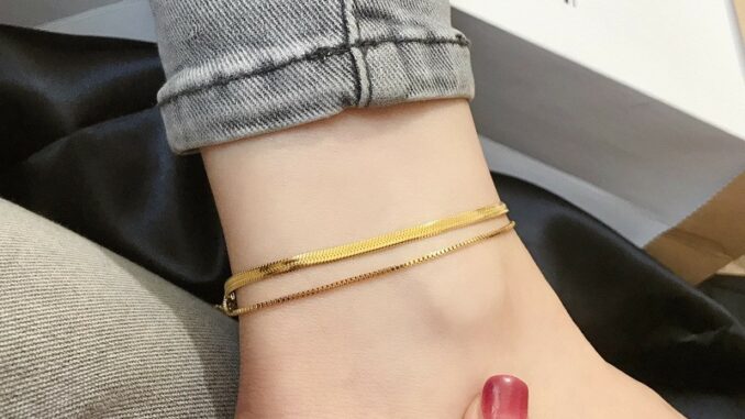 ⭐Y.H⭐ 316L สองชั้น สีทอง 18 K กำไลข้อเท้าสแตนเลส