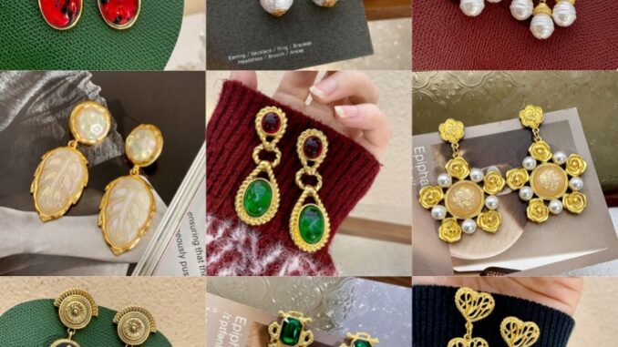 ต่างหูฟอยล์ สีทอง ลายดอกไม้ สไตล์ฝรั่งเศสย้อนยุค 1 คู่
