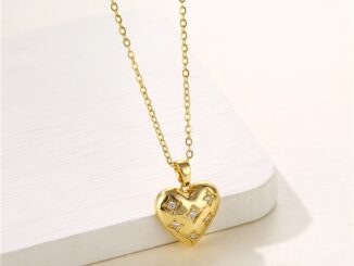 Golden สร้อยคอสเตนเลส 18k จี้รูปหัวใจ ประดับเพทาย สามมิติ เครื่องประดับ