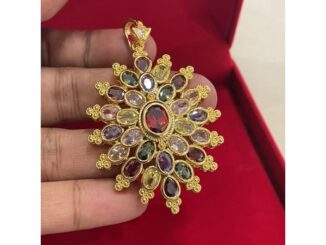 พร้อมส่ง จี้พลอยนพเก้า งานทองหุ้ม รูปทรงสวย