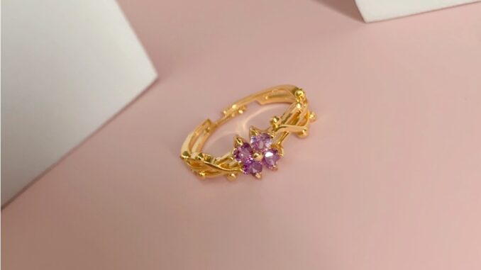 LEIAHIN แหวนแฟชั่น แหวนทอง 18k ประดับเพทาย สีม่วง ปรับได้ เครื่องประดับแฟชั่น สําหรับผู้หญิง