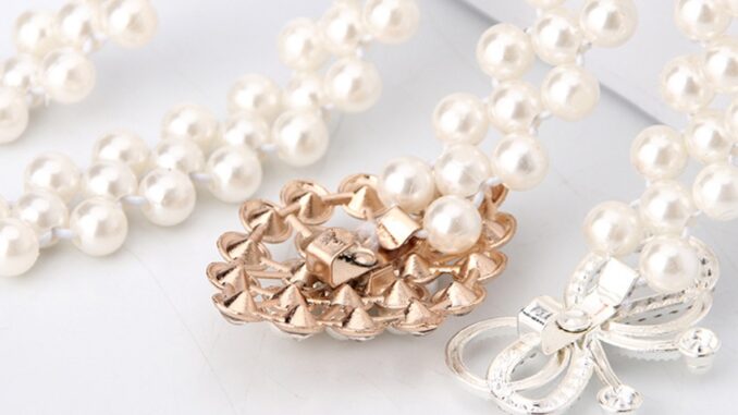 Feiyana-เข็มขัดแฟชั่น เข็มขัดไข่มุกสไตล์เกาหลี เข็มขัดประดับพลอยและไข่มุก ทันสมัย KP-81