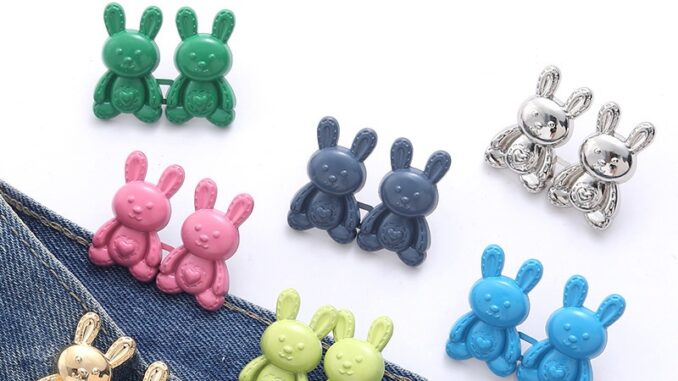 Purelove> ใหม่ กระดุมโลหะ รูปกระต่าย ถอดออกได้ ปรับได้ 1 คู่ สําหรับกระโปรงยีน DIY