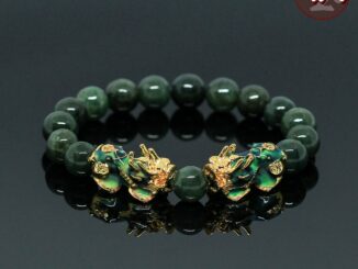 หินหยกพม่าแท้ 100% โทนเข้ม Jade ขนาด 10 มิล ปี่เซียะเปลี่ยนสีคู่ สีทอง เจ้าแห่งหินมีค่า เสริมความมั่งคั่งร่ำรวย หยกเขียว