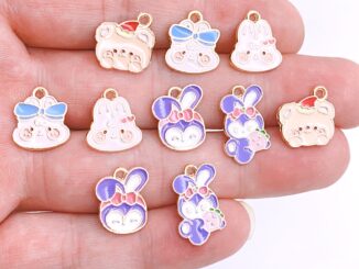 จี้สร้อยคอ สร้อยข้อมือ โลหะผสม รูปการ์ตูนหมี กระต่าย น่ารัก หลากสีสัน DIY 10 ชิ้น