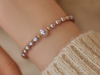 สร้อยข้อมือมุกน้ําจืดธรรมชาติ สีม่วง สร้อยข้อมืออเนกประสงค์ เรียบง่าย