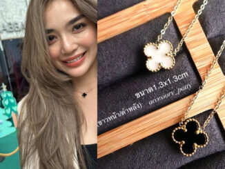 สร้อยคอใบโคลเวอร์ รุ่นN01 ไซต์เล็ก จี้2ด้าน(ดำ+ขาว) ขนาดจี้1.3x1.3cm