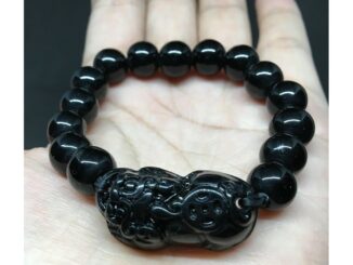 กำไลข้อมือปี่เซียะ หินอุลกมณี 10มิล. ดูดทรัพย์ รับโชค(ฟรีคาถาบูชา)​  #K02