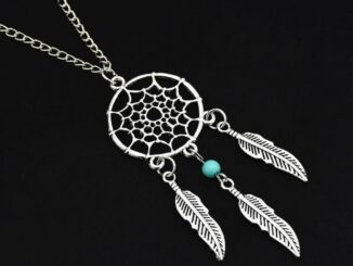 ARIN❥Women Dangling Leave Charms Filigree Tribal Dream Catcher Pendant Necklace