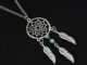 ARIN❥Women Dangling Leave Charms Filigree Tribal Dream Catcher Pendant Necklace