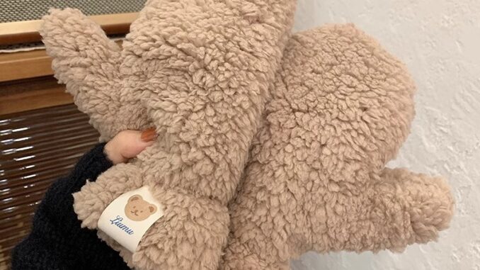ถุงมือ ผ้ากํามะหยี่ขนนิ่ม หนา ปักลายหมี ให้ความอบอุ่น เหมาะกับฤดูหนาว กลางแจ้ง สําหรับผู้หญิง นักเรียน