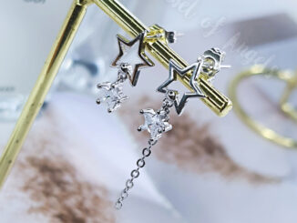 [พร้อมส่ง] ต่างหูก้านเงินS925 ต่างหูดาว เพชรCZ แต่งโซ่ยาว สีเงิน Silver925 ตุ้มหูก้านเงิน แฟชั่น มินิมอล