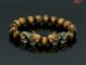 หินไทเกอร์อายส์ พลอยตาเสือ แกะสลักบทสวดมนต์ทิเบต Tiger Eye ขนาด 10 มิล ปี่เซียะเปลี่ยนสีคู่ สีทอง หินแท้ 100% หินตาเสือ