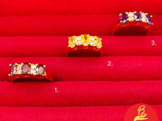 แหวนทองฝังพลอย สีโกเมน บุษราคัม อเมทิสต์  ตัวเรือนสีทอง ชุบทอง ใส่เสริมบารมี ใส่ได้ทุกโอกาส รูปถ่ายจากสินค้าจริง