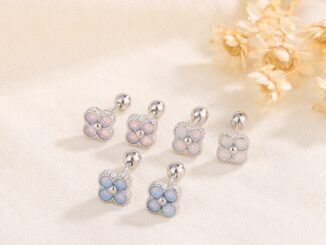 Hikaw ต่างหูสตั๊ด หินออโรร่า สีเงิน ไม่ทําให้แพ้ เครื่องประดับ สําหรับผู้หญิง