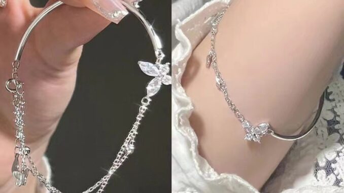 [JBTH] สร้อยข้อมือ กําไลข้อมือ โซ่ หลายชั้น ประดับเพทาย ผีเสื้อ แวววาว สีเงิน เครื่องประดับแฟชั่น สําหรับผู้หญิง [JB]