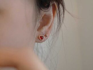 เครื่องประดับ ต่างหูสตั๊ด เหล็กไทเทเนียม รูปหัวใจน่ารัก ประดับคริสตัลทับทิม สีทอง แฟชั่นสําหรับผู้หญิง