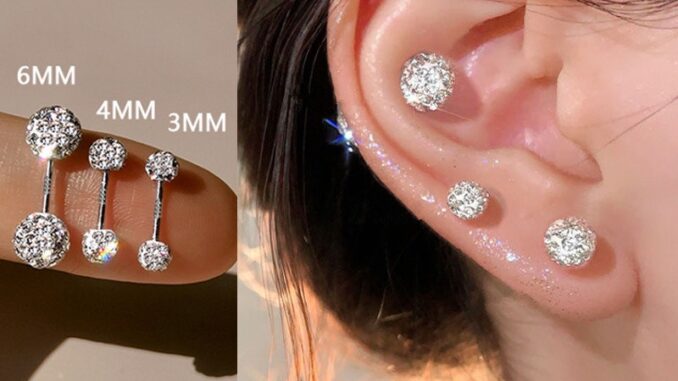 We Flower ต่างหูสตั๊ด เงิน S925 ประดับเพทาย ทรงลูกบอล ขนาดเล็ก ใช้แล้วไม่แพ้ 1 ชิ้น
