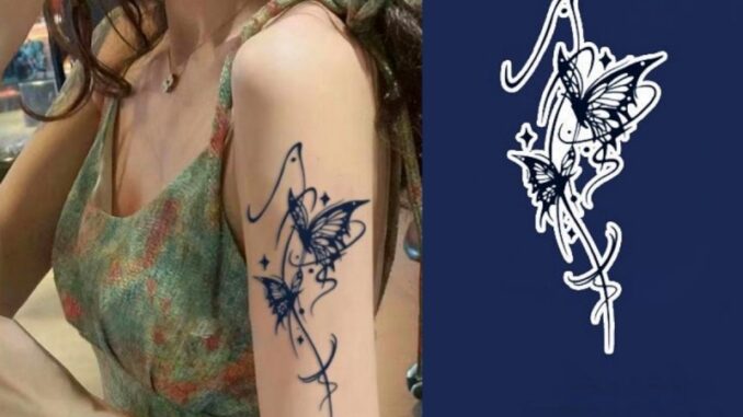สติกเกอร์รอยสักชั่วคราว ลายผีเสื้อ สีดํา กันน้ํา ติดทนนาน 15 วัน สติกเกอร์รอยสักชั่วคราว ลายผีเสื้อ สีดํา กันน้ํา ติดทนนาน 15 วัน
