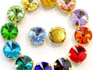 Rivoli พลอยเทียมคริสตัล ทรงกลม 8 มม. 10 มม. สีทอง สําหรับเย็บเสื้อผ้า