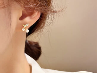 พร้อมส่งค่ะ ต่างหูก้านเงิน925แต่งเชอรี่มุกเพชร #E0038