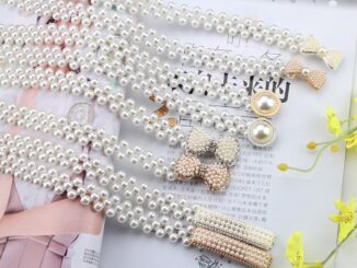 [highbuying] เข็มขัดโซ่ลูกปัดคริสตัล ไข่มุก ดอกไม้ ยืดหยุ่น สําหรับผู้หญิง พร้อมส่ง