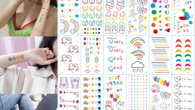 สติกเกอร์รอยสักชั่วคราว ลายการ์ตูนสายรุ้ง และดอกไม้น่ารัก สุ่มสี สติกเกอร์รอยสักชั่วคราว ลายการ์ตูนสายรุ้ง และดอกไม้น่ารัก สุ่มสี