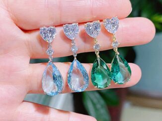 Fancy รัก งานแต่งงาน นิรันดร์ ต่างหู สําหรับผู้หญิง สีฟ้า / สีเขียว ลูกบาศก์ ลูกบาศก์ เพทาย ต่างหูหยดน้ํา อารมณ์ หรูหรา เครื่องประดับสตรี