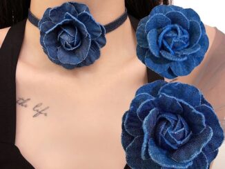 เครื่องประดับ สร้อยคอโชคเกอร์ ผ้ายีน แต่งลูกไม้ ลายดอกไม้ สีฟ้า แบบเรียบง่าย สร้างสรรค์ สําหรับผู้หญิง และผู้ชาย
