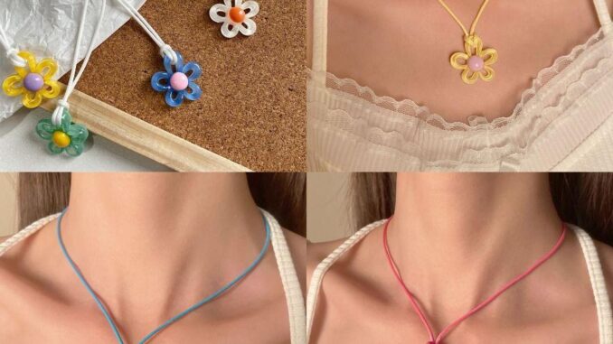 Xianen สร้อยคอโซ่ จี้ดอกไม้ สีตัดกัน เข้ากับทุกชุด สไตล์เรโทร สําหรับผู้หญิง