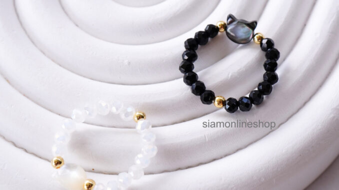CATS แหวนหินแท้ ตกแต่งด้วยจี้รูปแมวน้อย เลือกสีได้ ring by siamonlineshop