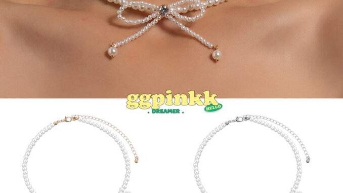 พร้อมส่ง สร้อยไข่มุกตรงกลางโบว์ ดีไซน์เพชร น่ารักมาก