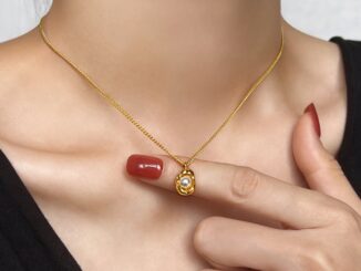 Ht สร้อยคอโซ่ เหล็กไทเทเนียม ชุบทอง 18k จี้ถั่วลิสง ไข่มุก ไม่จางหาย แฟชั่นสําหรับผู้หญิง