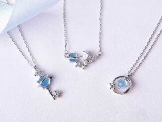 สร้อยคอแฟชั่น รูปดาวเคราะห์ ประดับคริสตัล สีฟ้า สีชมพู เครื่องประดับ สําหรับเด็กผู้หญิง