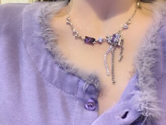 ※NZJR※Fashion Women Jewelry Alloy Y2k Purple Zircon Fold Heart Necklace