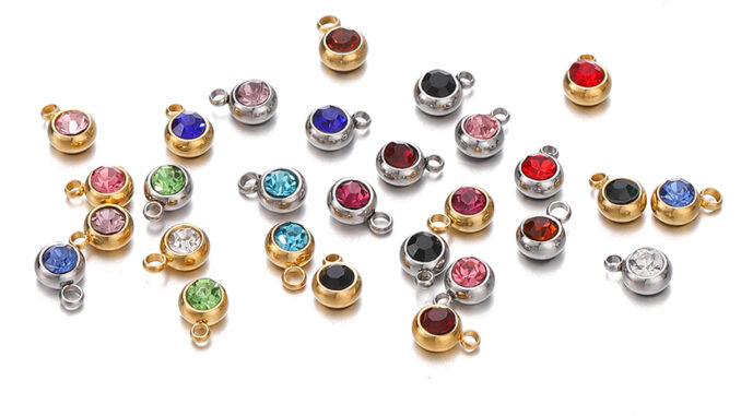 ST.KUNKKA 5 ชิ้น/ถุงสแตนเลส Birthstone จี้ ST.KUNKKA 5 ชิ้น/ถุงสแตนเลส Birthstone จี้