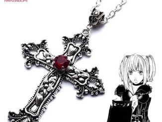 สร้อยคอ จี้ไม้กางเขน ประดับเพชรเทียม รูปการ์ตูนอนิเมะ Death Note สไตล์โกธิคเรโทร สีแดง สีดํา สําหรับผู้หญิง และผู้ชาย