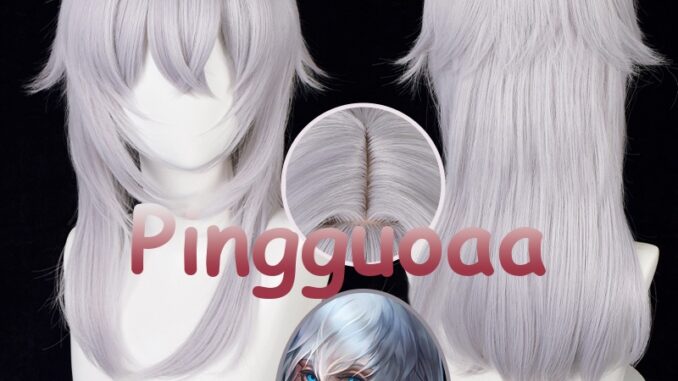 Manmei Game FF14 Themis Cosplay Wig Final Fantasy XIV 52cm Long Silver Grey Wig Heat Resistant Synthetic Wigs