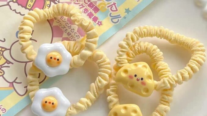 สไตล์เกาหลี ใหม่ สีเหลือง น่ารัก ชีส ขนาดเล็ก ลําไส้เล็ก วงกลม บลัชออน ไข่ดาว ยางรัดผม นักเรียน หางม้าคู่ ยางรัดผม