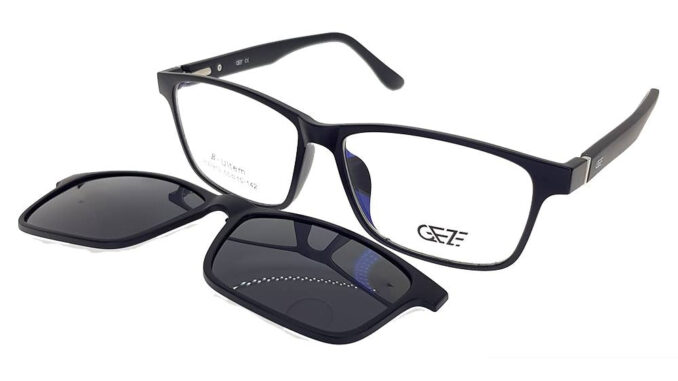 กรอบแว่นสายตา GEZE Clip-On รุ่น HW910-C2 เต็มกรอบสีดำด้าน คลิปออนแม่เหล็ก เลนส์กันแดด Polarized