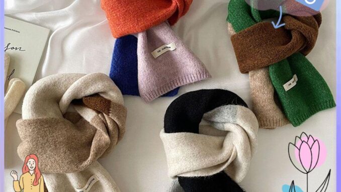 ผ้ากันเปื้อน ผ้าพันคอ ผ้าวูล แบบหนา ให้ความอบอุ่น ขนาดใหญ่ สีคอนทราสต์