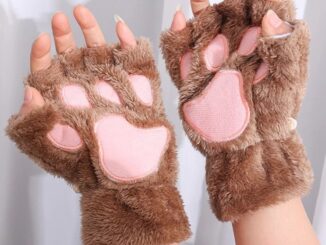 ถุงมือ แต่งขนเฟอร์เทียม แบบครึ่งนิ้ว ลายการ์ตูนอุ้งเท้าแมว แบบหนา สีพื้น แบบสร้างสรรค์