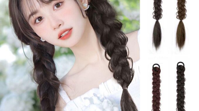 Bluevelvet วิกผมหางม้าสังเคราะห์ แบบถัก สีน้ําตาลน่ารัก สําหรับผู้หญิง Bluevelvet วิกผมหางม้าสังเคราะห์ แบบถัก สีน้ําตาลน่ารัก สําหรับผู้หญิง