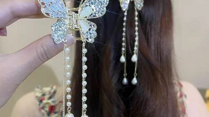 กิ๊บติดผม ประดับเพทาย รูปผีเสื้อ สไตล์เกาหลี สําหรับผู้หญิง