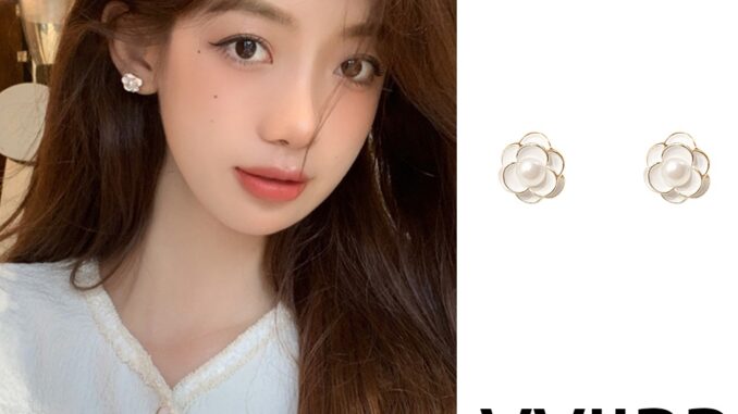 ต่างหูสตั๊ด ประดับมุก ดอกคามิเลีย สีขาว เครื่องประดับ สําหรับผู้หญิง