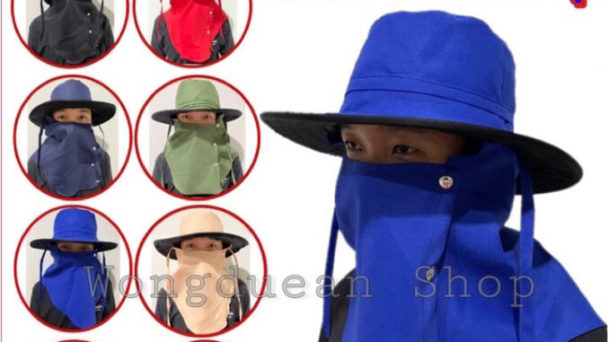 หมวกคลุมหน้าสีพื้น ปิดหน้าแบบกระดุม เลือกสีได้ ใบใหญ่กันแดดได้ดี ใส่สบายไม่ร้อน