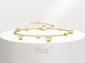Vnox สร้อยข้อมือ สเตนเลส 18K จี้ลูกบอล สีทอง กันแพ้ เครื่องประดับแฟชั่น สําหรับผู้หญิง