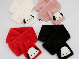 Lovito ผ้าพันคอผู้หญิง แบบขนนิ่ม ลายการ์ตูนลูกสุนัข น่ารัก LFA06214 (สีเทา / สีขาว / สีชมพู / สีดำ)